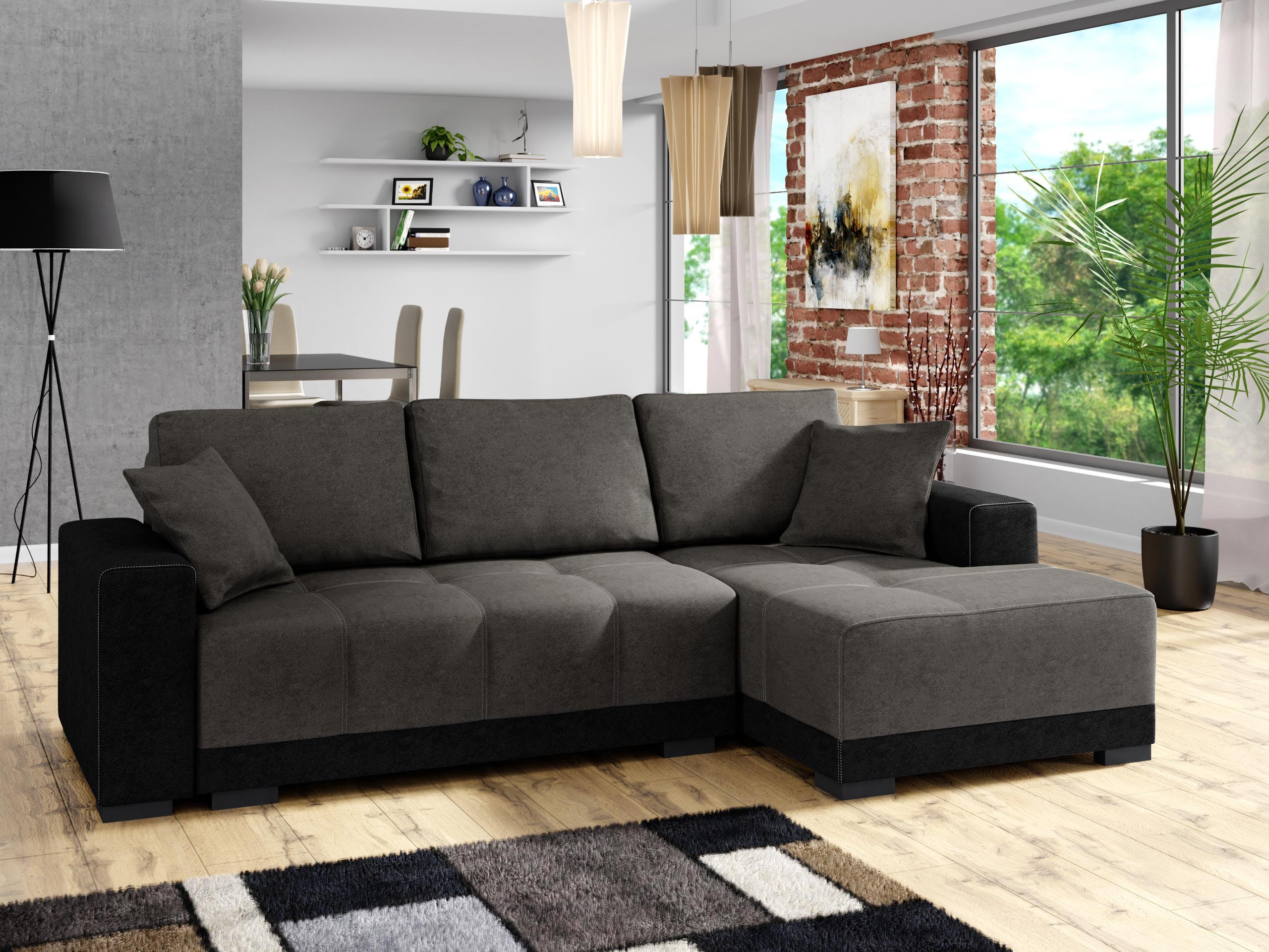 ECKSOFA Dallas, Seite: Rechts - Schwarz/Grau, Holz/Textil (240/140cm) - MIRJAN24
