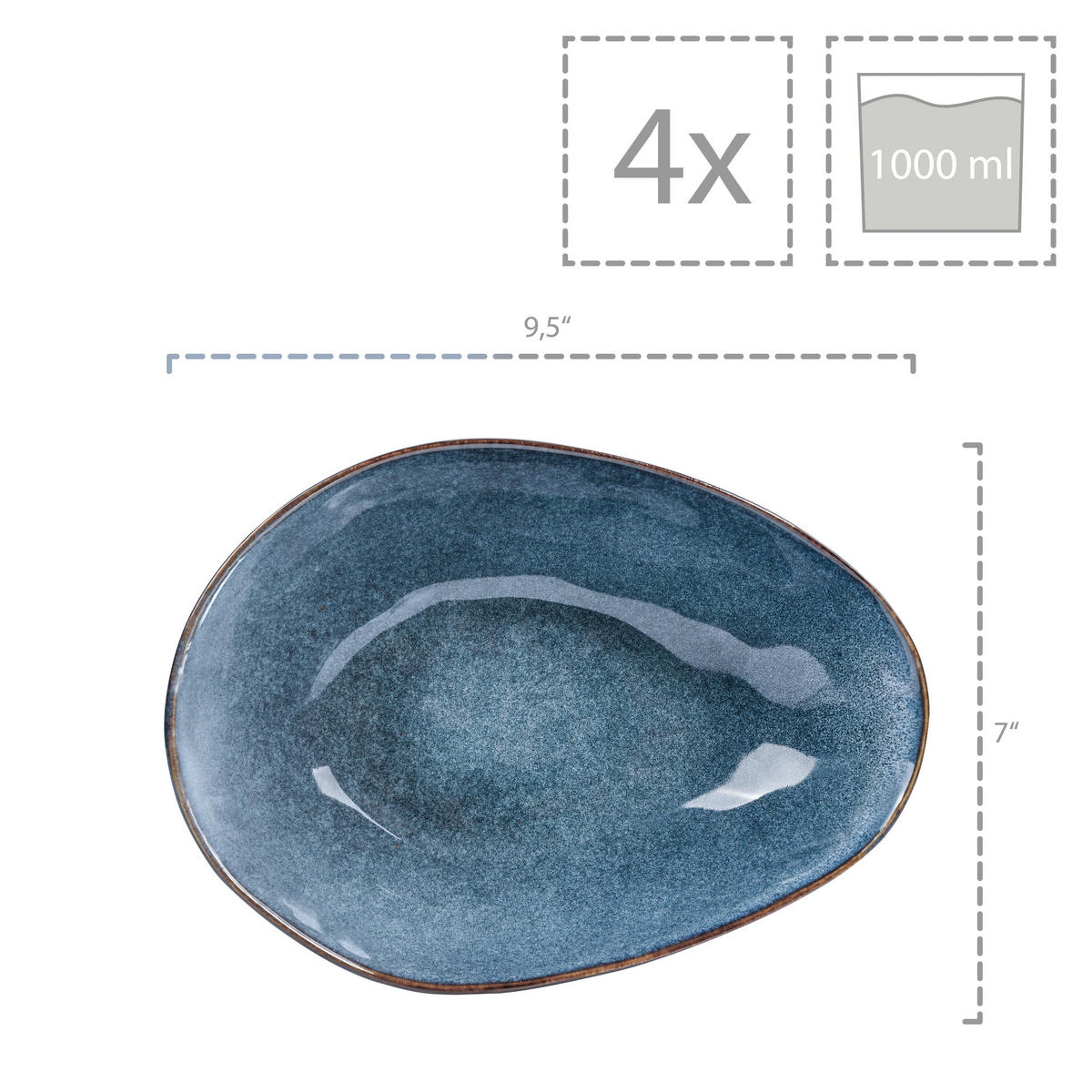 PASTATELLER SET DARWIN - 4 teilig aus Steingut - Blau, Keramik (24cm) - Sänger