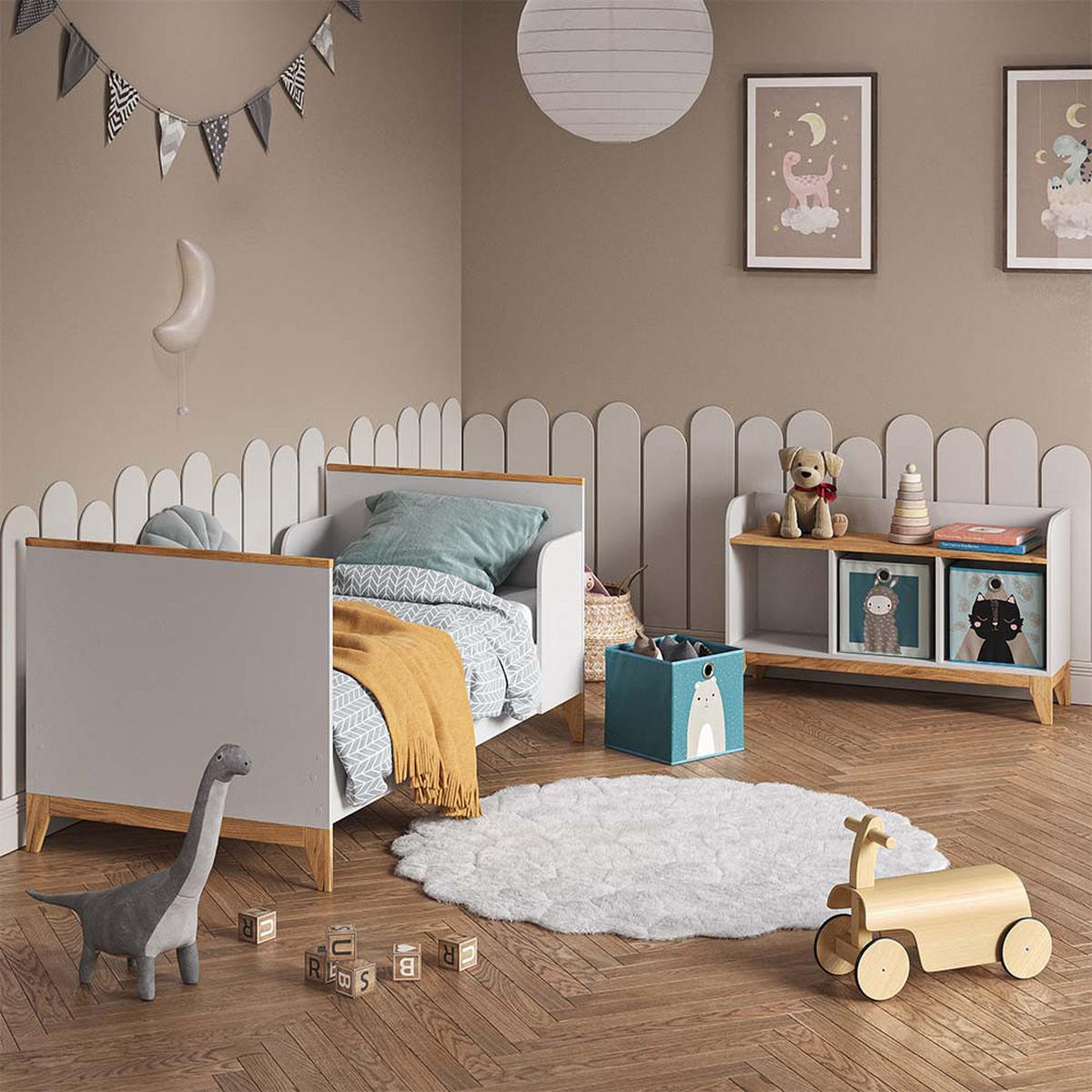 KINDERSITZBANK Malia Weiß 107.2 x 63.8 cm - Eichefarben/Weiß, Holzwerkstoff (107.2/63.8/30.6cm) - VitaliSpa