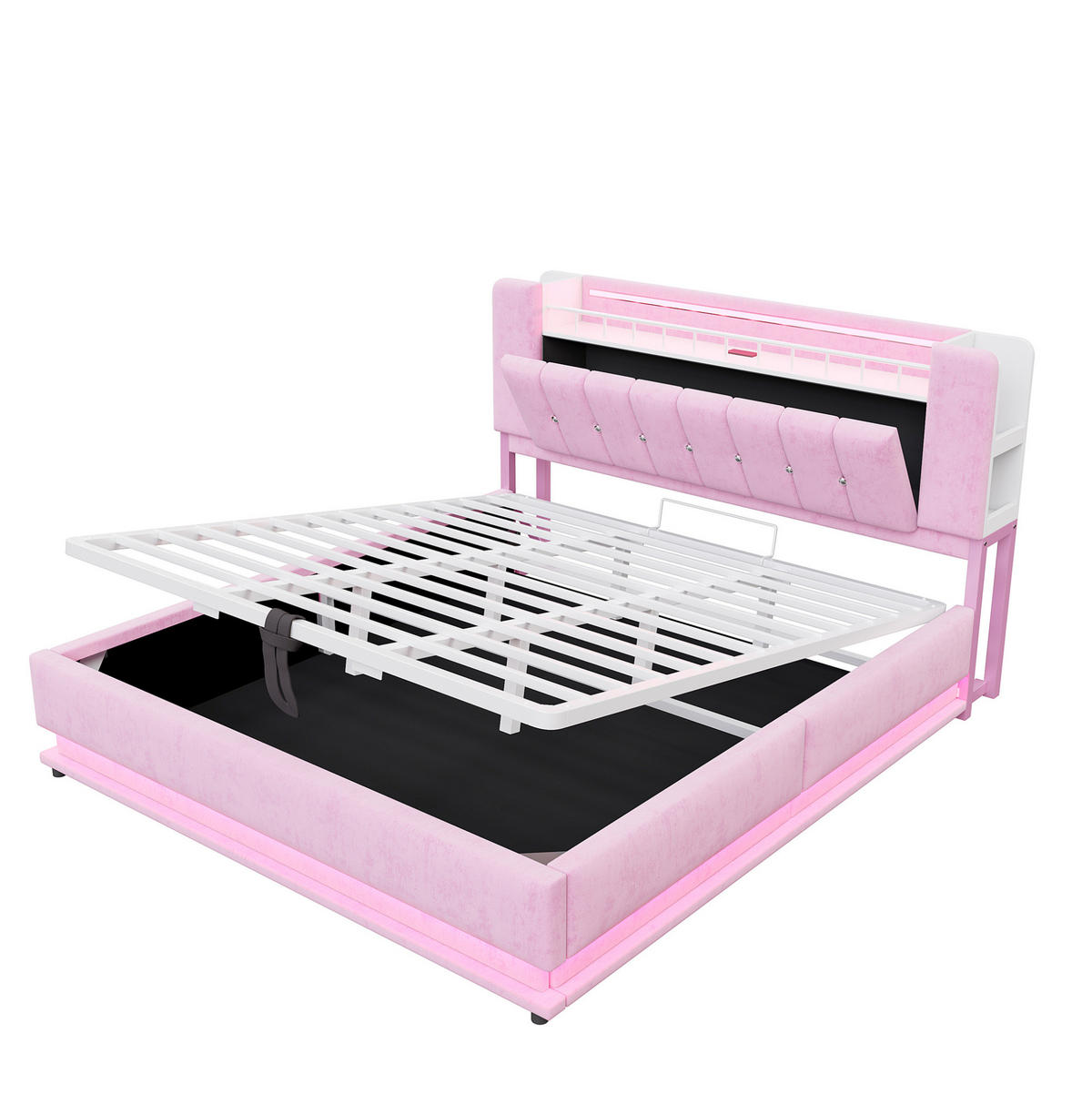 POLSTERBETT 180/200 cm aus Samt mit LED-Beleuchtung, Rosa - Pink, Textil (180/200cm) - OKMYHOME