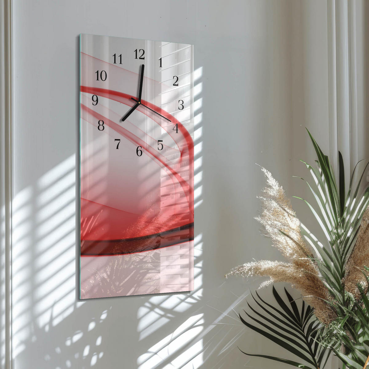 WANDUHR 60x30 cm - Abstraktion - Rot, Glas (30/60/0.4cm) - TULUP
