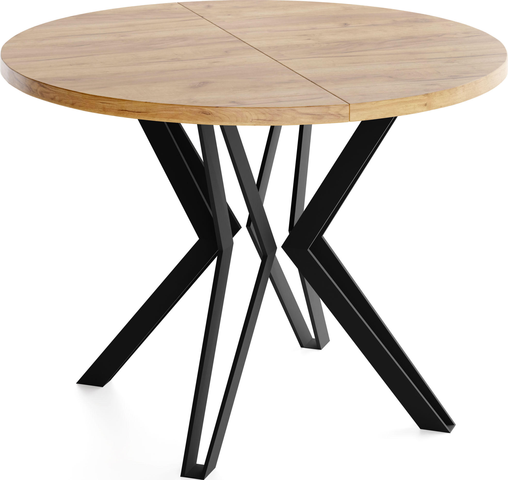 ESSTISCH Revena runder ausziehbarer, Craft Eiche 100-180/100/76 cm - Eiche Wotan/Schwarz, Holzwerkstoff/Metall (100/100/76cm) - WFL GROUP