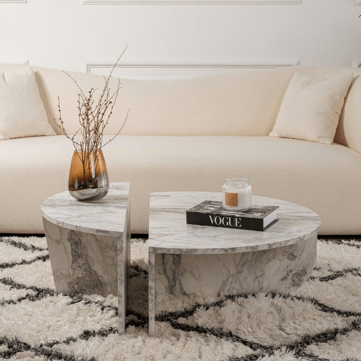 COUCHTISCH orion Marbre de Freesia - Weiß, Holzwerkstoff (9.5/90/35cm) - Calicosy