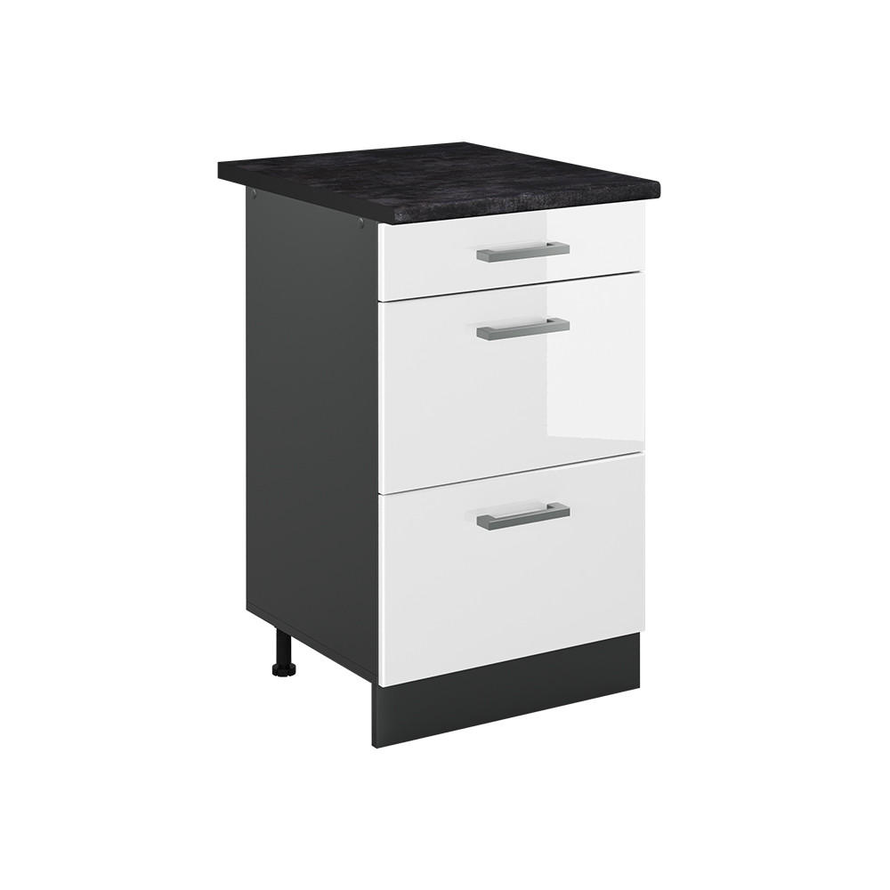 KÖKSUNDERSKÅP R-Line, Vit högblank/antracit, 50 cm antracitas stalviršis Vit högglans, Antracit 81.6/50/60 cm