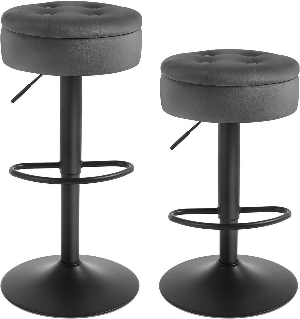 BARHOCKER 2er Set, drehbar, Samt, Dunkelgrau - Dunkelgrau/Schwarz, Textil/Metall (39/60.5/39cm) - Woltu