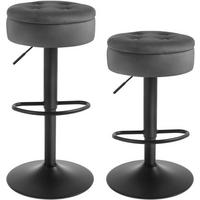 BARHOCKER 2er Set, drehbar, Samt, Dunkelgrau - Dunkelgrau/Schwarz, Textil/Metall (39/60.5/39cm) - Woltu