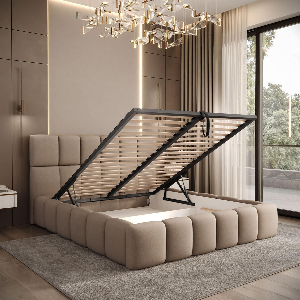 POLSTERBETT VENEZIA mit Bettkasten 160x200, Castel 15 - Cappuccino, Textil (160/200cm) - Lookway