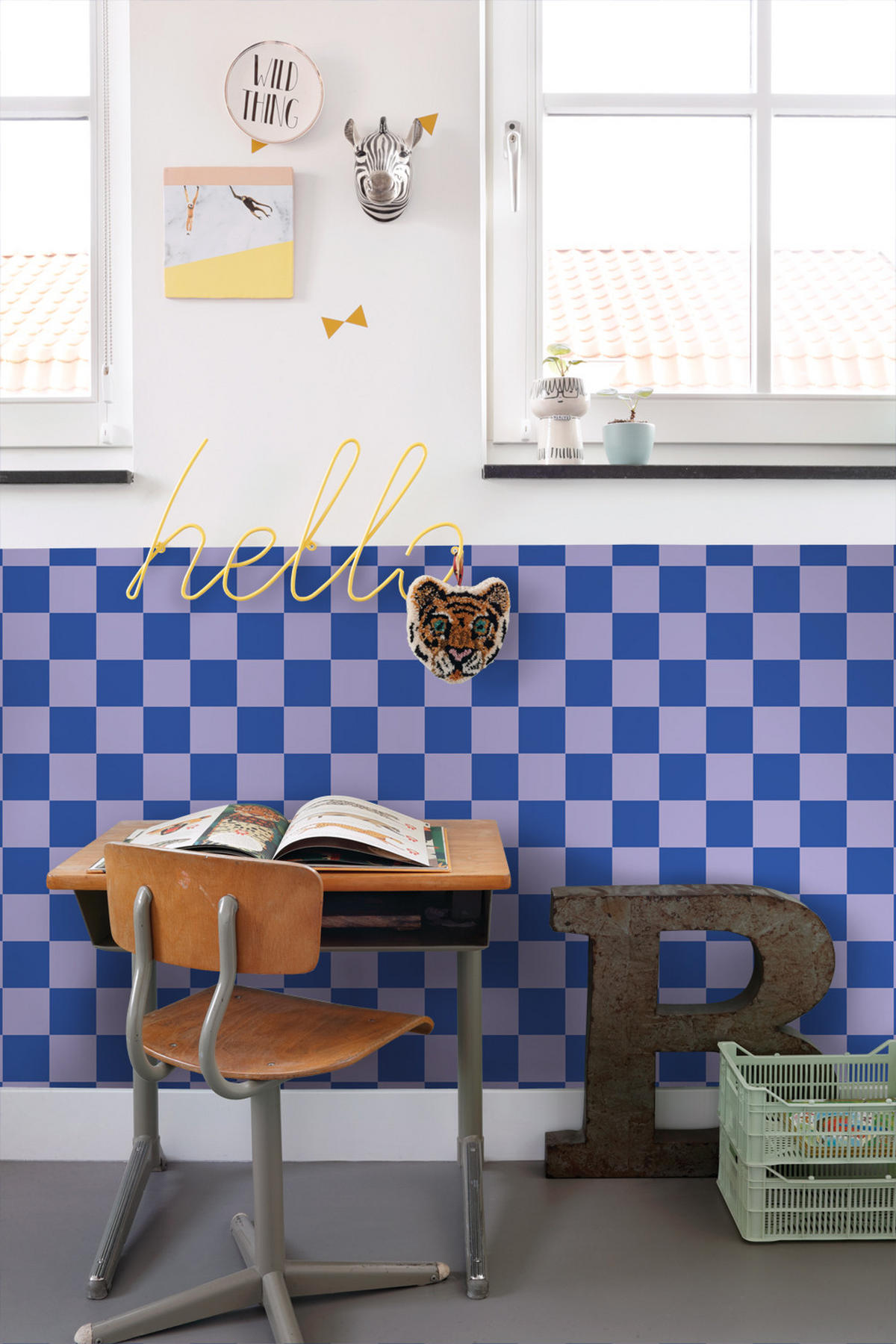 TAPETE Karomuster 53 cm x 10.05 m - Blau, Papier (53/1000cm) - ESTAhome