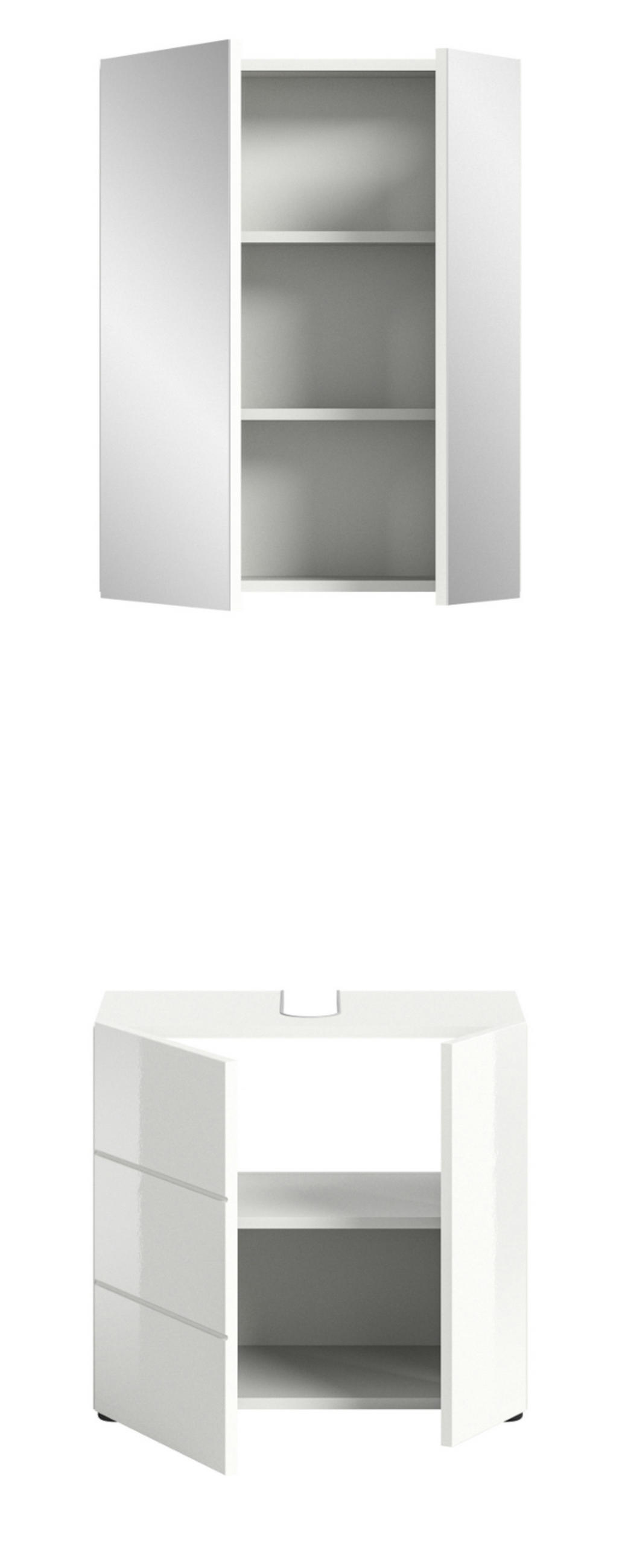 BADMÖBEL-SET 2-teilig weiß Hochglanz, Badkombination 60 x 190 cm - Weiß Hochglanz, Glas/Holzwerkstoff (60/190/34cm) - Inn.Furn