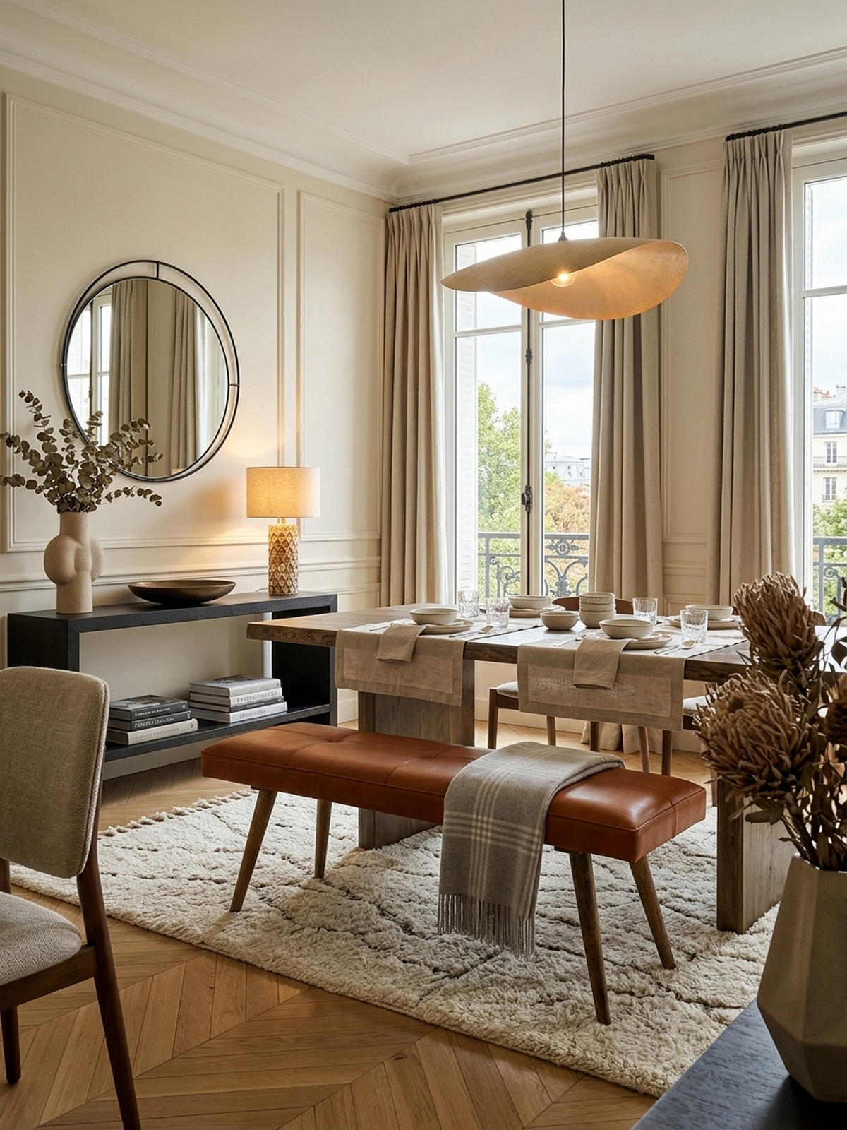 SITZBANK – Ziegenleder/Massivholz, Retro-Stil, 200 kg Belastbarkeit - Braun, Mangoholz/Leder (117/51/38cm) - KADIMA DESIGN