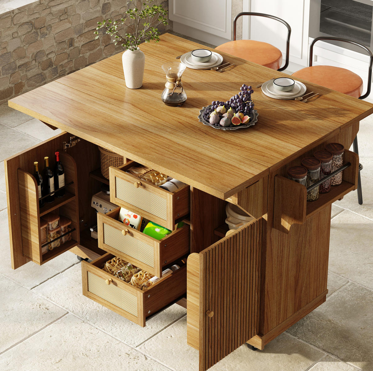 SERVIERWAGEN klappbar 142,5 x 80 x 95 cm Dunkelbraun - Braun, Holz (80/95/142.5cm) - Beauniv