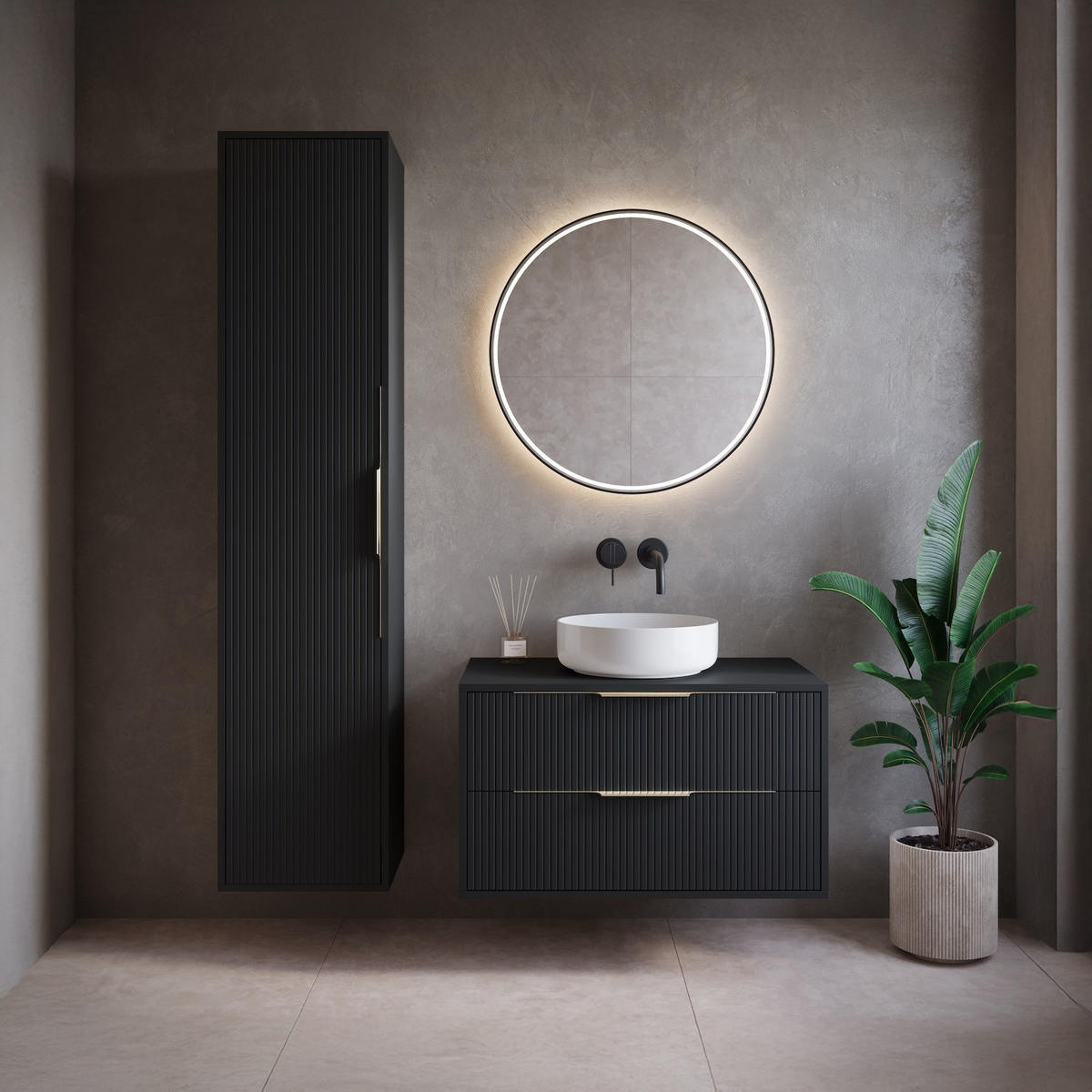 WASCHBECKENUNTERSCHRANK Rimini 2 Schubladen Schwarz Matt - 80 x 46 x 46 cm - Schwarz, Holz (80/46/46cm) - Badplaats