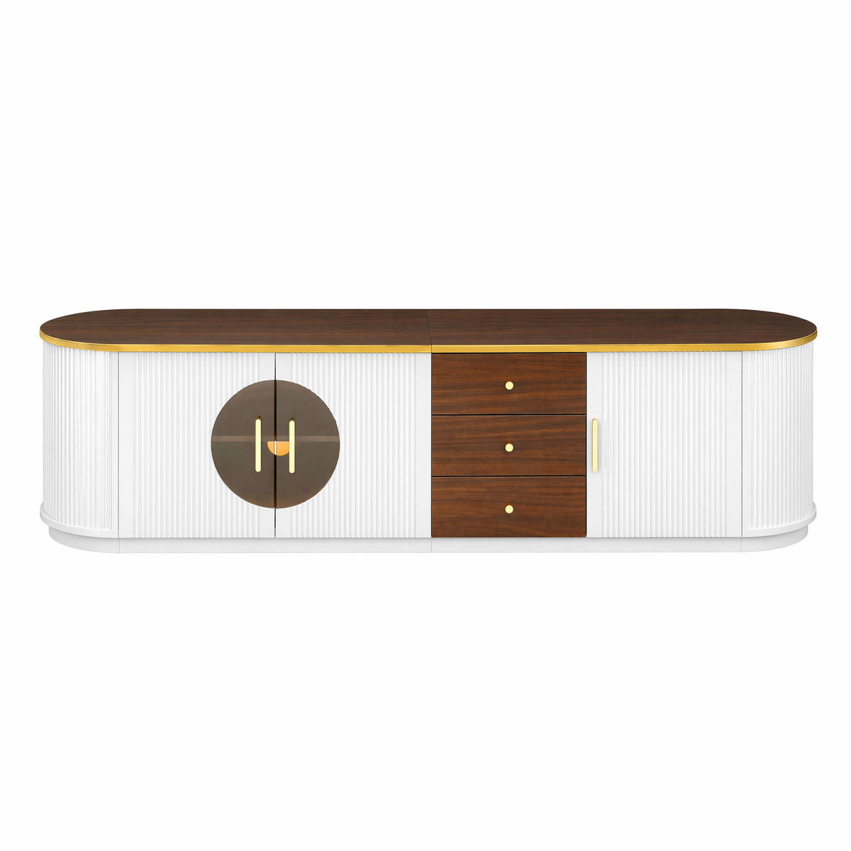 TV-ELEMENT 180/40/46 cm Weiß mit 3 Schubladen und Aluminiumgriffe - Weiß, Holz (180/46/40cm) - Oxeza