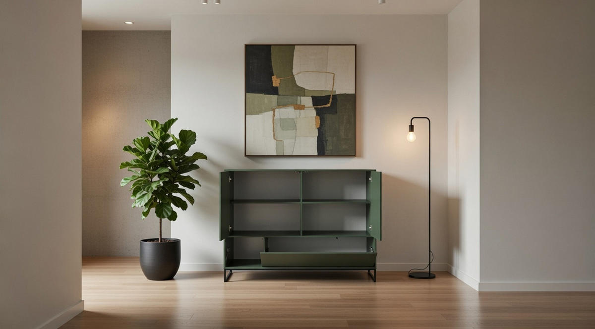 KOMMODE Genua mit 5 Türen, Sideboard in Farbe: Grün, Schrank in Größe: 160 x 120 x 45 cm - Grün, Holzwerkstoff (160/120/45cm) - Agmat-Furniture