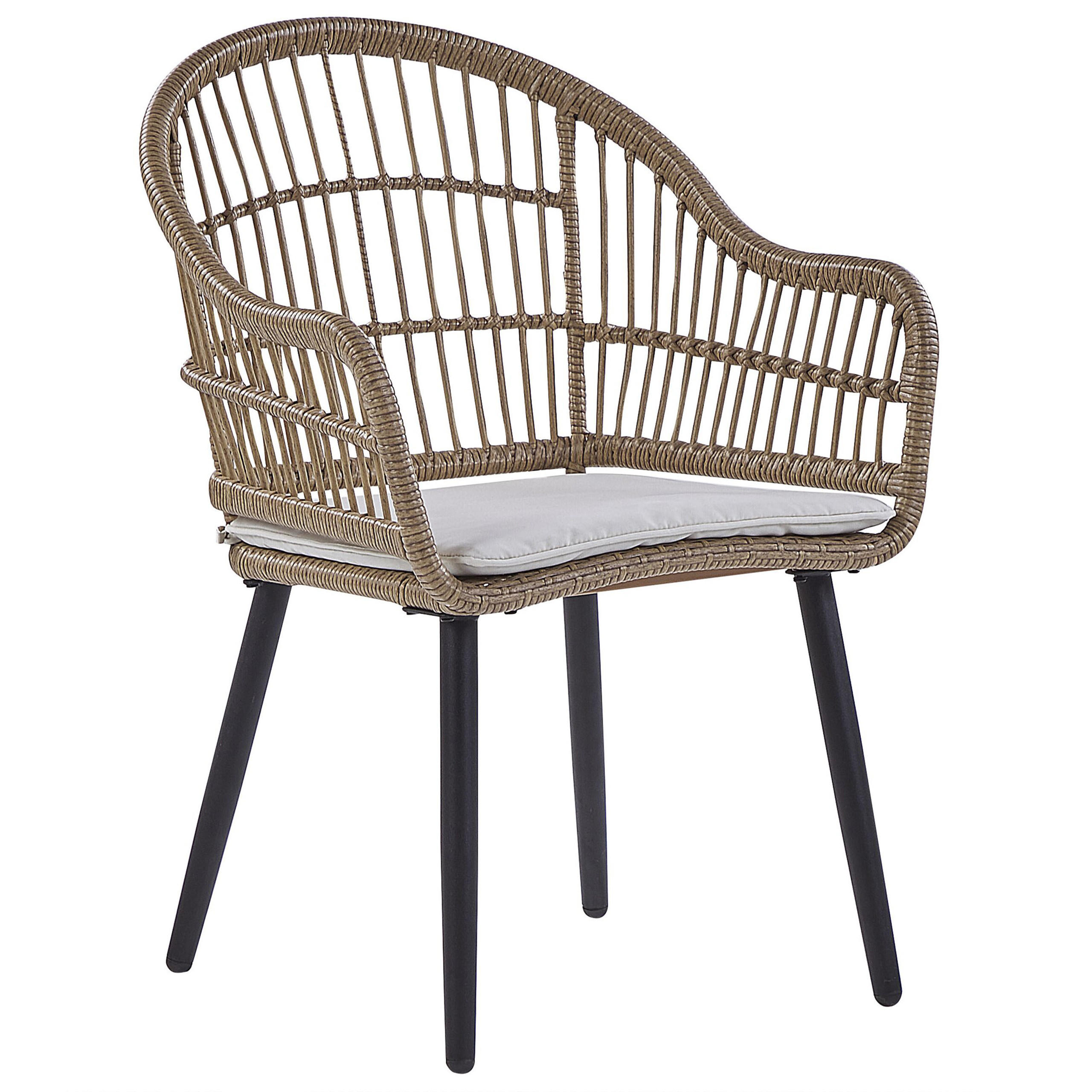 GARTENMÖBEL SET 6-Sitzer Rattan natürlich Auflagen beige Aliano II - Beige/Schwarz, Kunststoff - Beliani