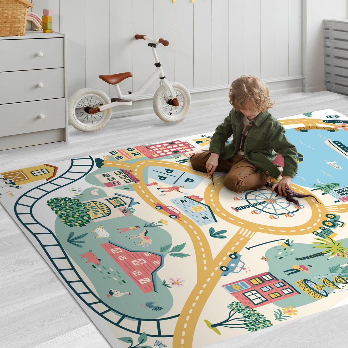 KINDERTEPPICH Riesenrad - Stadt - Tiere - Auto - Kinder 120x180 cm - Multicolor, Kunststoff (120/180cm) - MuchoWow