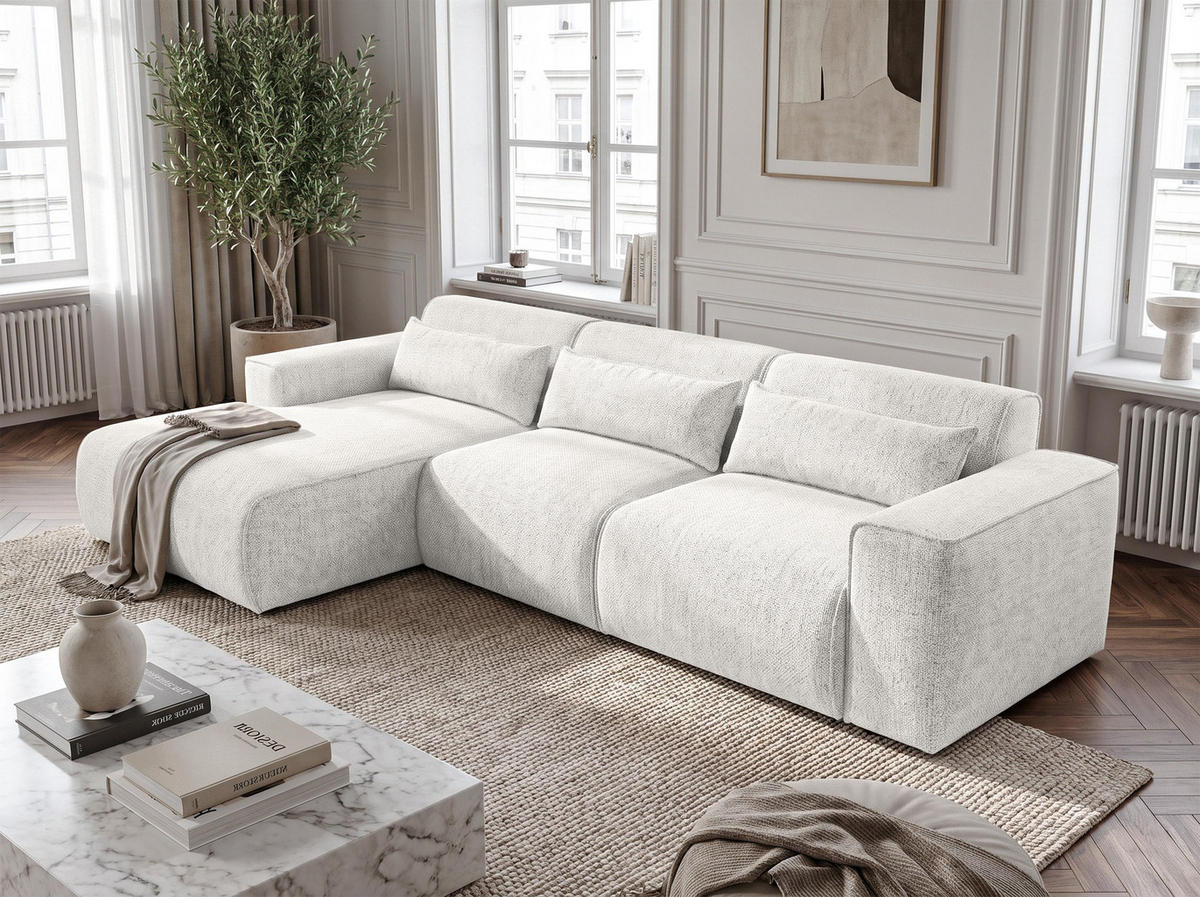 ECKSOFA L Form Ruyam Perlweiß 310/165/78 cm – Schlaffunktion Links - Schwarz/Weiß, Kunststoff/Textil (170/310cm) - AX Living
