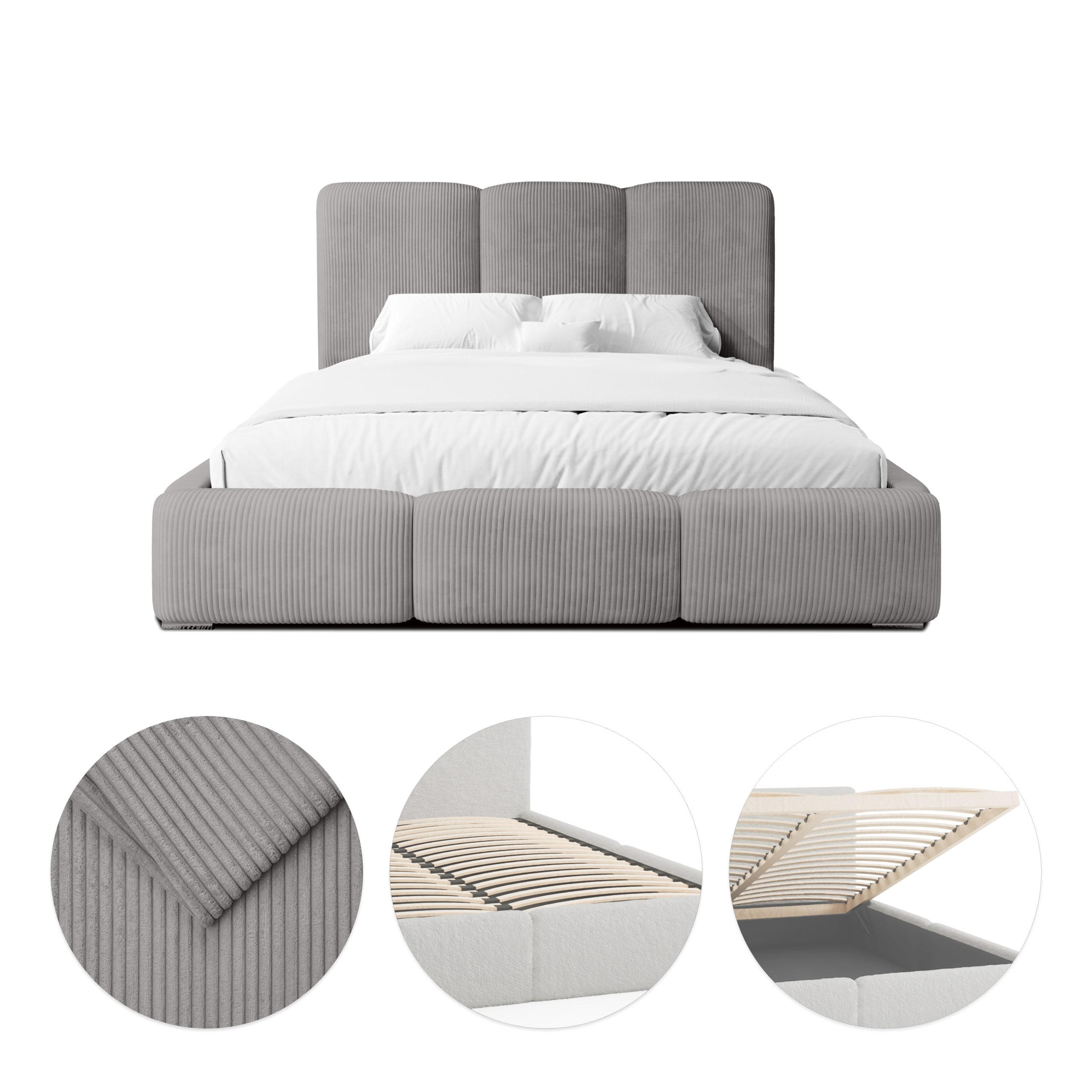 POLSTERBETT Doppelbett Walmer 160x200 cm Grau - Grau, Textil (160/200cm) - Fedve