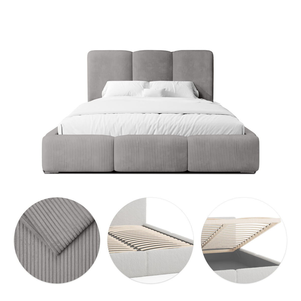 POLSTERBETT Doppelbett Walmer 140x200 cm Grau - Grau, Textil (140/200cm) - Fedve