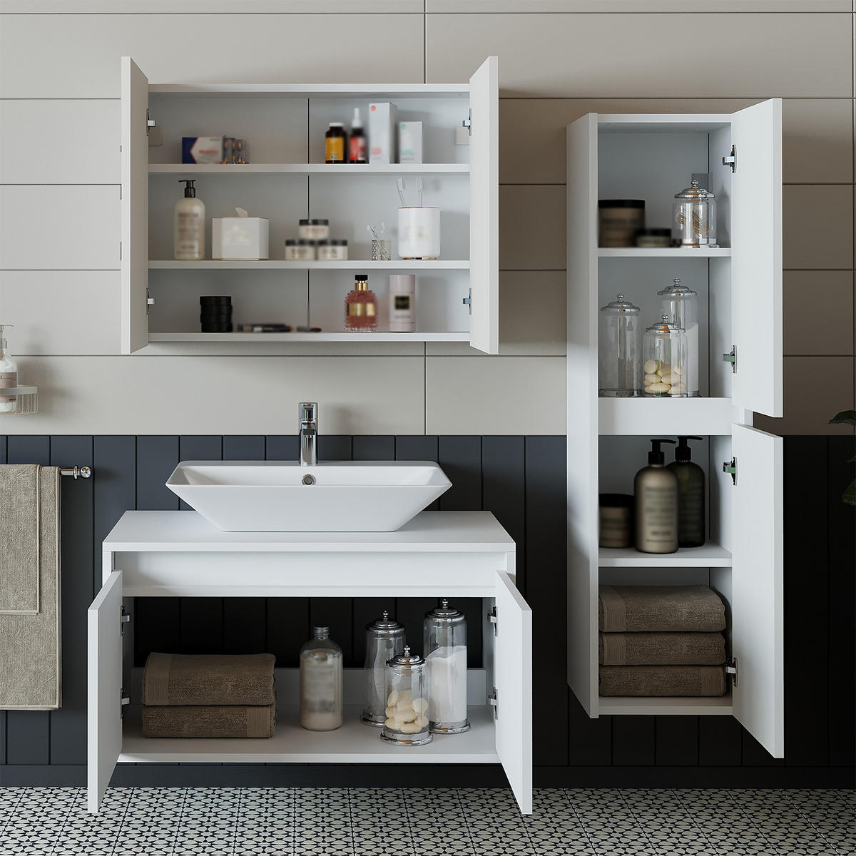 BADMÖBEL Set ATLANTIC-85 4-teilig - Weiß, Holzwerkstoff (85/150/45cm) - Roomart