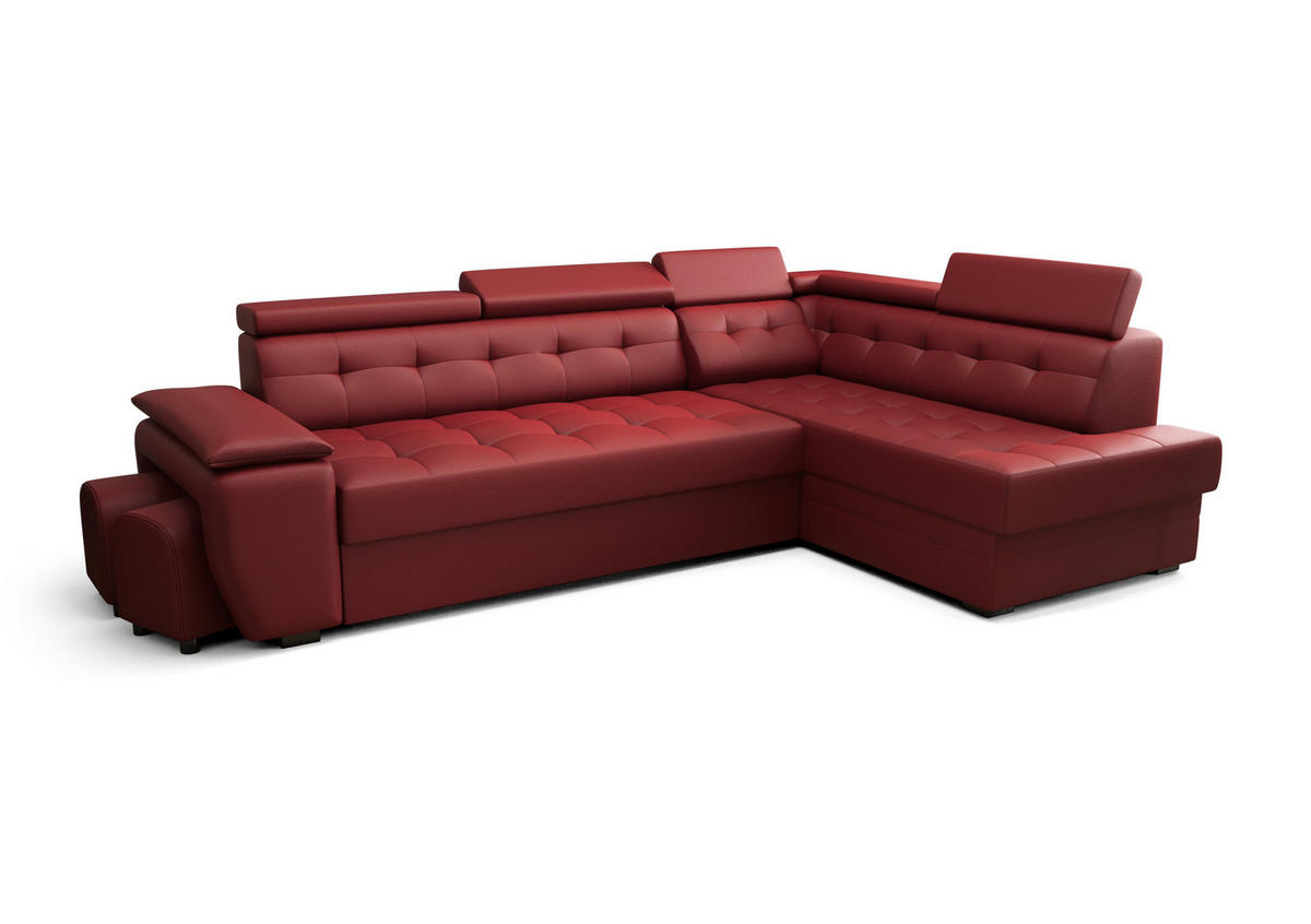 ECKSOFA KONGO RBN15, Eckcouch in L-Form mit Schlaffunktion, Farbe: Rot, Kunstleder, Ottomane Rechts - Rot, Textil (277/180cm) - O-Sofa