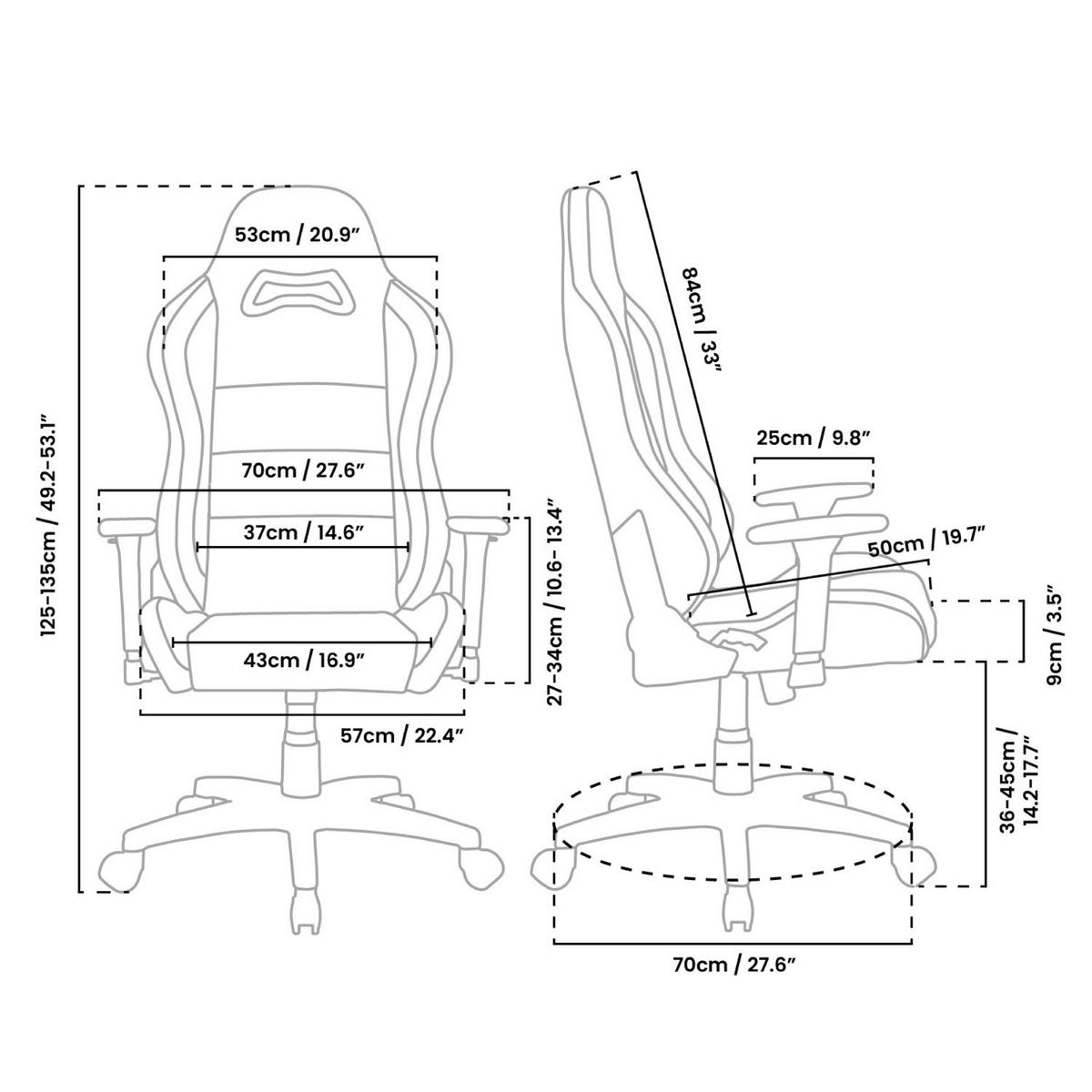GAMINGSTUHL Torretta SoftFabric™ Esche - Schwarz/Grau, Kunststoff/Textil (70/135/50cm) - Arozzi