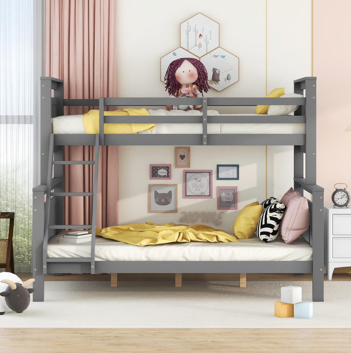 ETAGENBETT 90/140x200 cm in Grau, teilbar in 2 Betten, aus Kiefernholz - Grau, Holz (140/200cm) - OKMYHOME