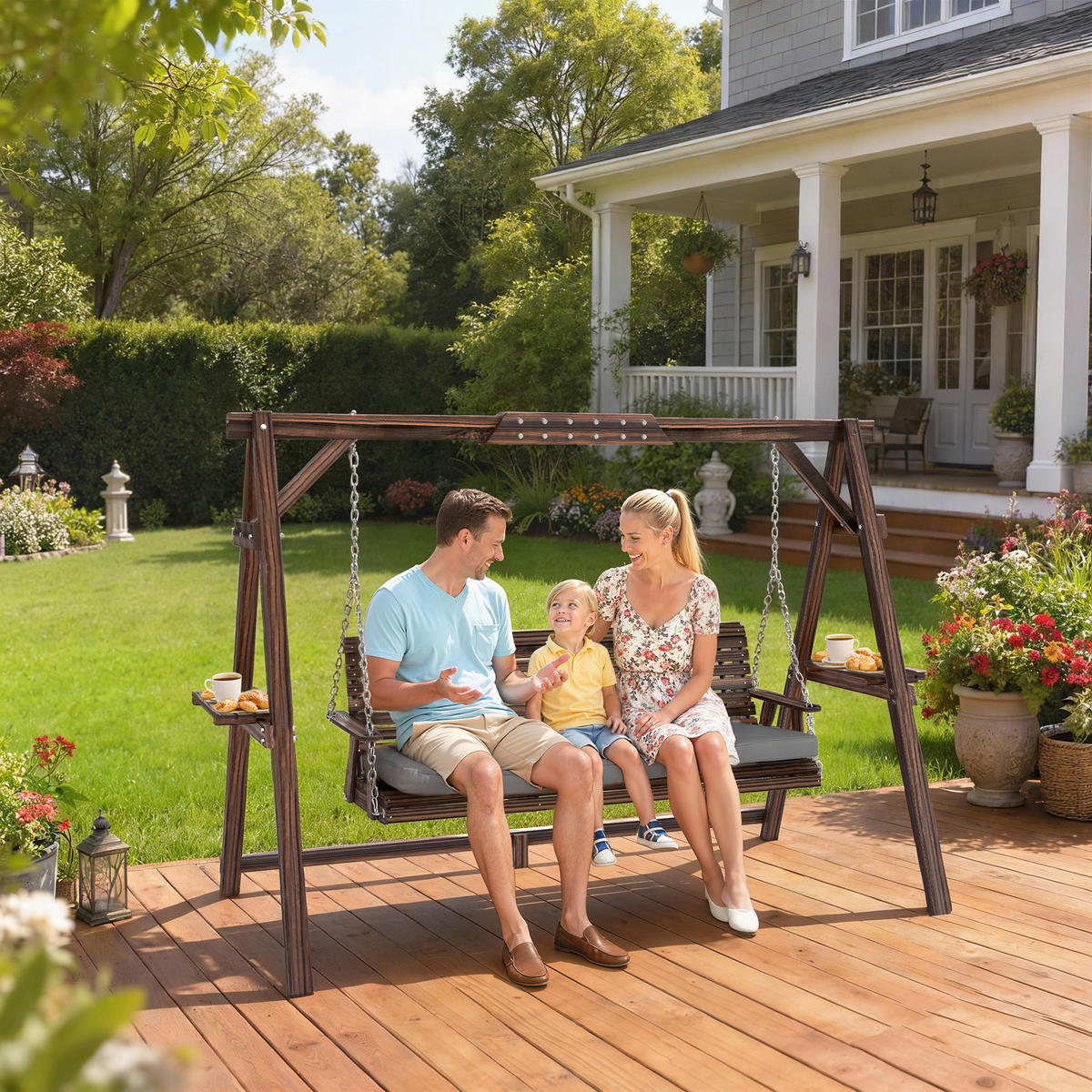 HOLLYWOODSCHAUKEL Tannenholz Verkohlt - Hellgrau/Braun, Holz/Textil (134/170/243cm) - Outsunny