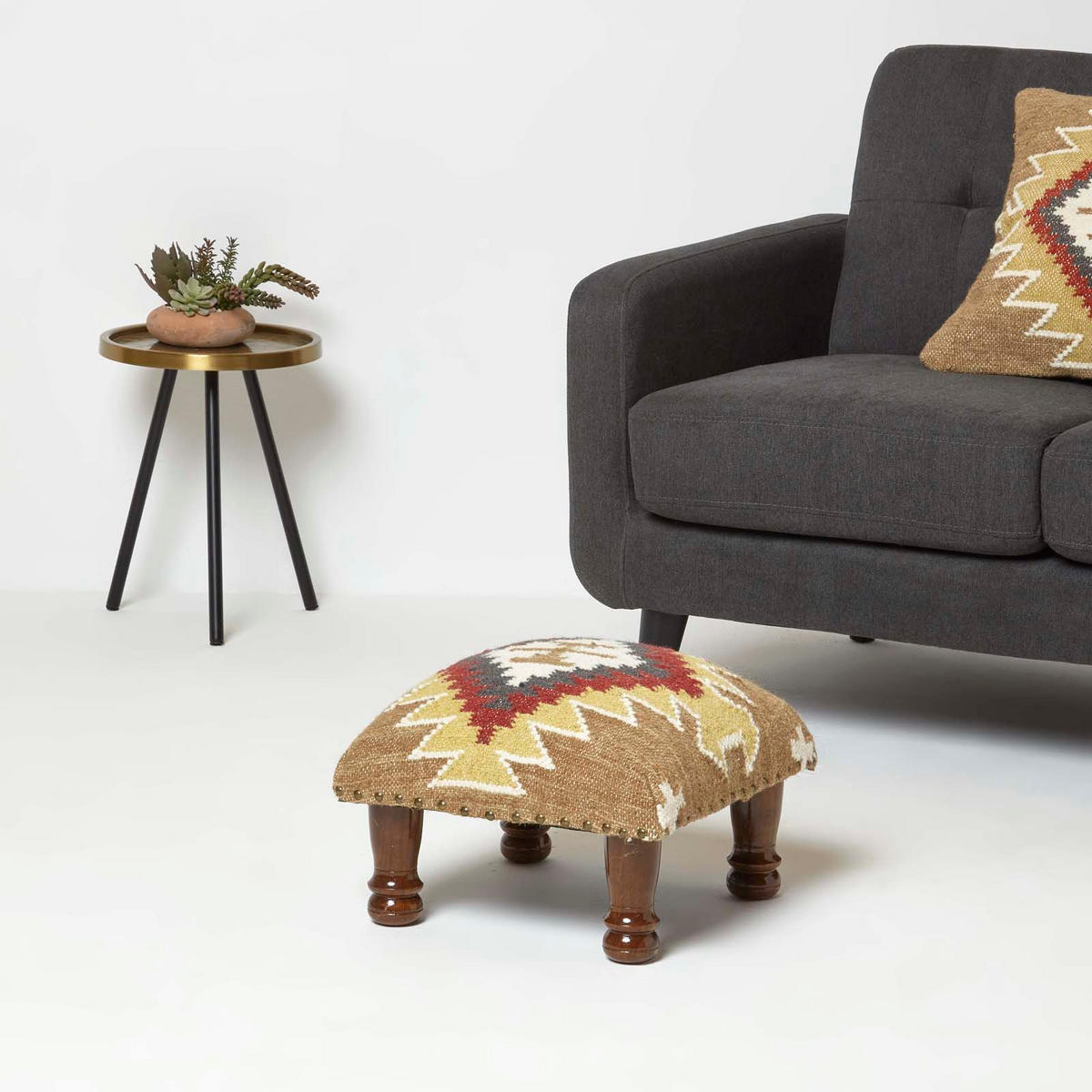 KELIM-HOCKER Jaipur mit Holzbeinen, Ethno-Muster, 40/40/25 cm - Multicolor, Textil (40/25/40cm) - Homescapes