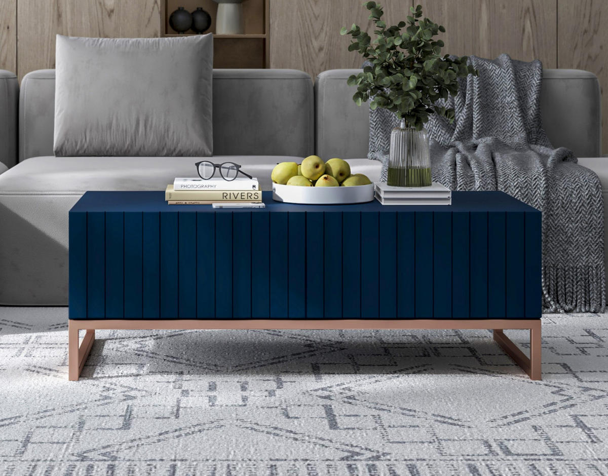 COUCHTISCH Elpis Marineblau matt Glamour 110 cm - Blau/Kupferfarben, Holzwerkstoff/Metall (54/110/39cm) - Meble Lindner