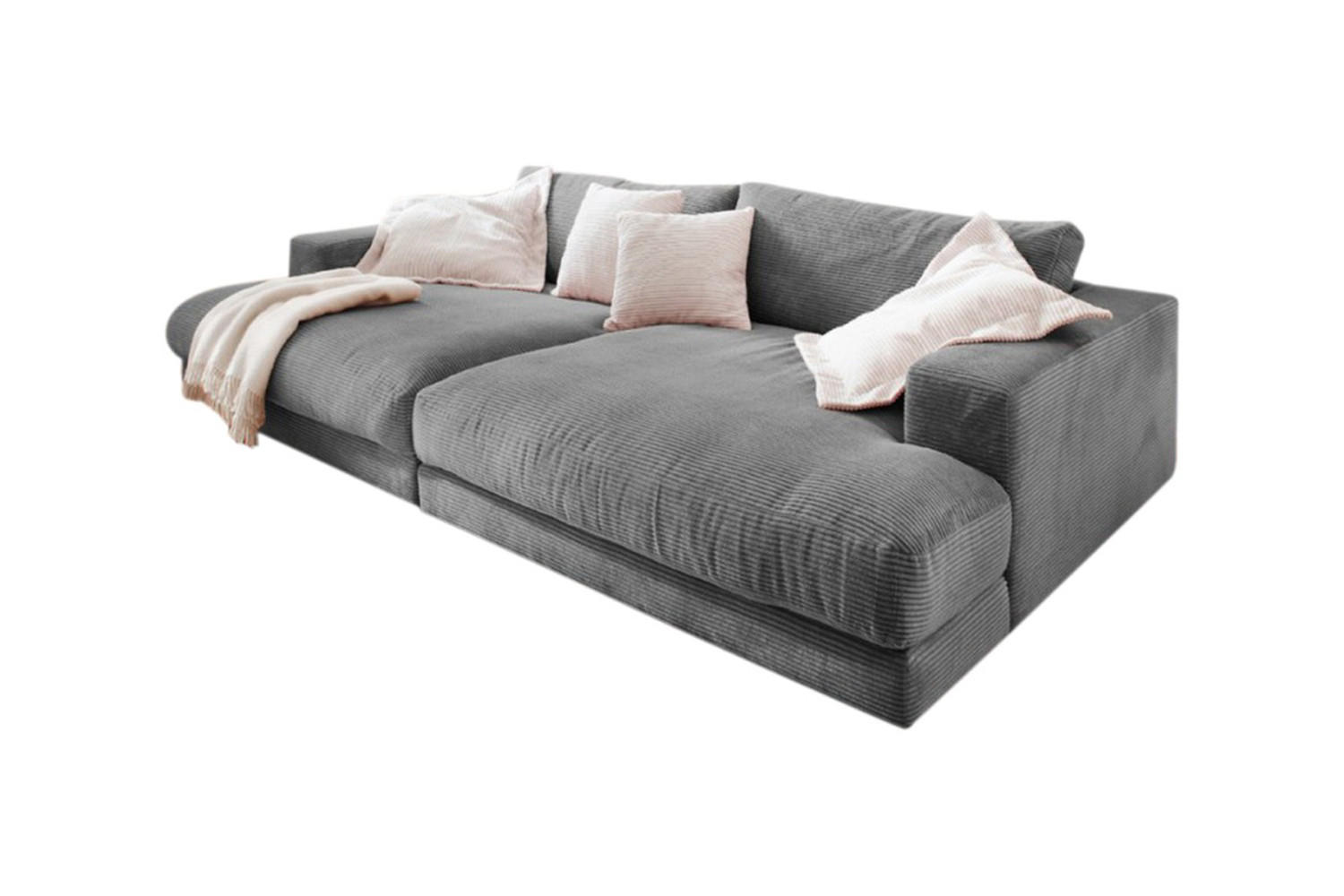 BIG SOFA XL MADELINE Grau Cord - Schwarz/Grau, Kunststoff/Textil (290/85/190cm) - KAWOLA