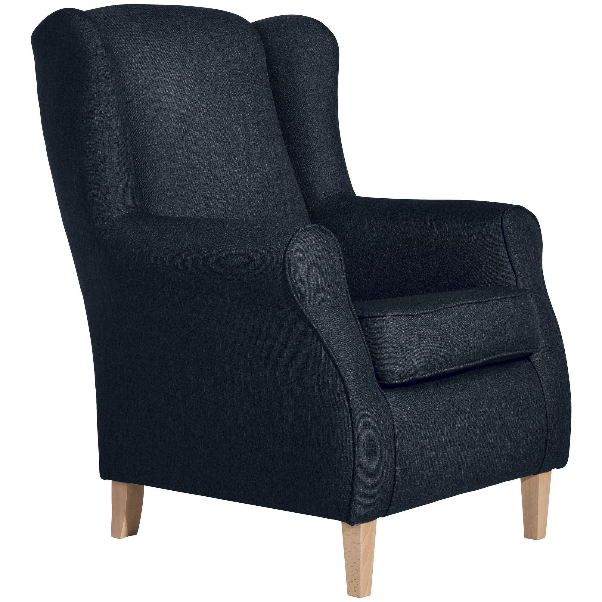 58aufmkessel Ohrensessel Blau, Buche 86x103x77 cm