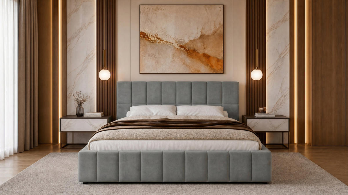 POLSTERBETT 180x200 cm, Alma, Doppelbett mit Bettkasten, Lattenrost aus Holz, Velourstoff, Grau - Grau, Holz/Textil (180/200cm) - Marpur