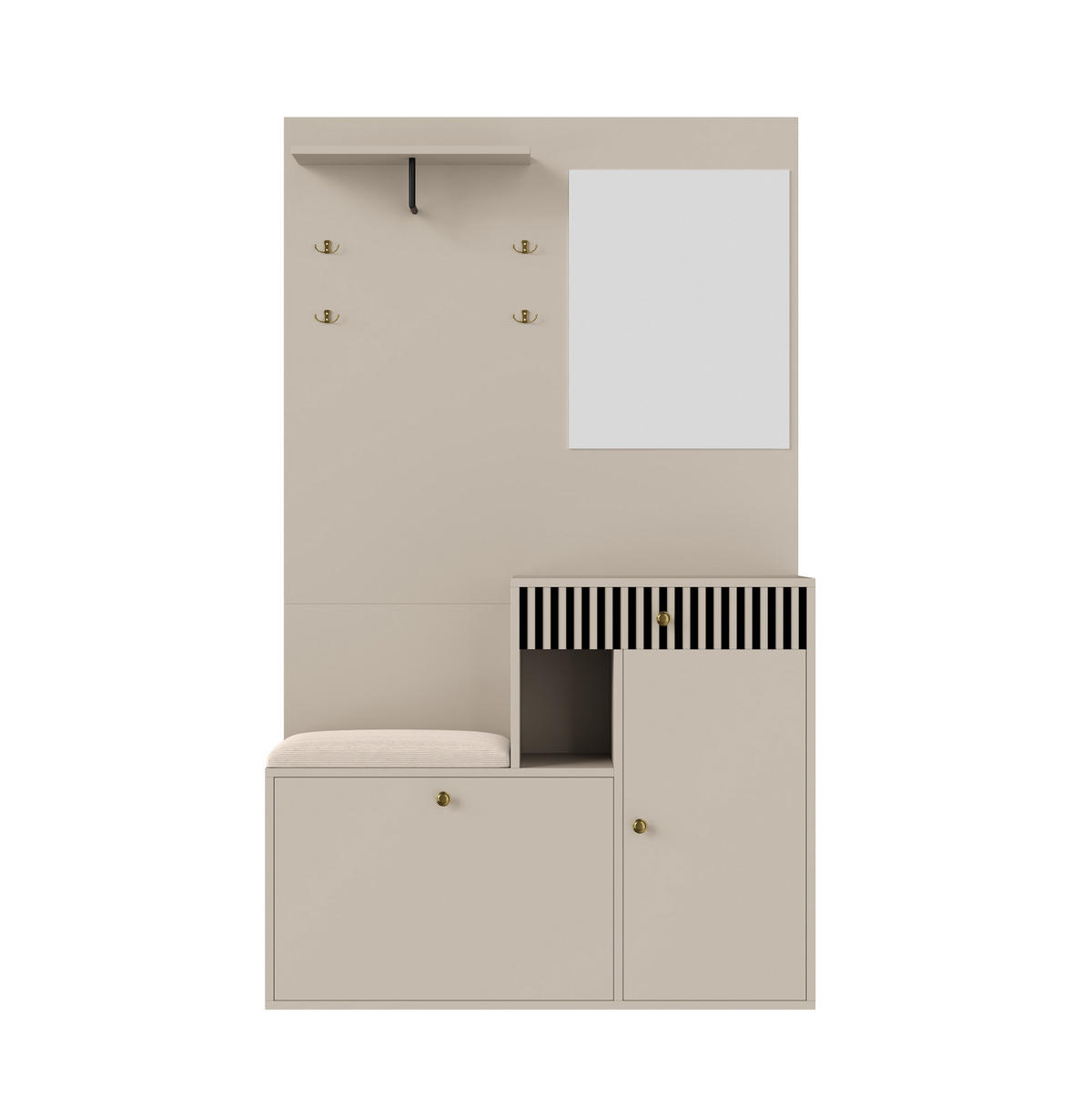 GARDEROBENSET mit Spiegel und Sitzkissen 110 x 185,5 x 37 cm Beige - Beige, Holzwerkstoff (37/185.5/110cm) - Beauniv