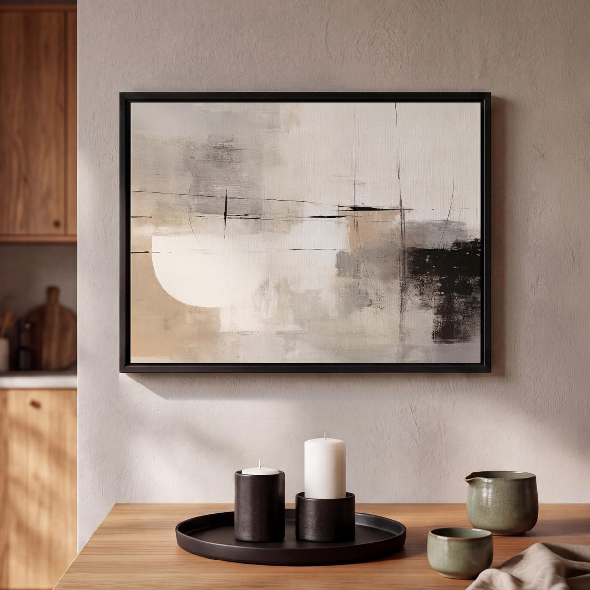 LEINWAND Bilder mit Rahmen - Abstrakt - Kunst - Grau - 40x30 - Hellgrau, Textil (40/30cm) - MuchoWow