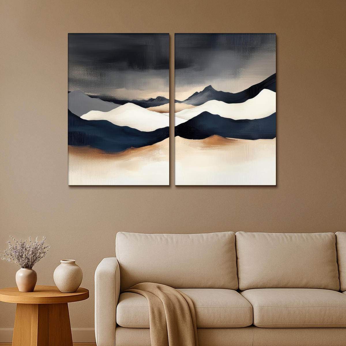 LEINWANDBILD 2er Set Landschaft - Abstrakt - Modern 120x90 cm - Dunkelblau, Textil (120/90cm) - MuchoWow