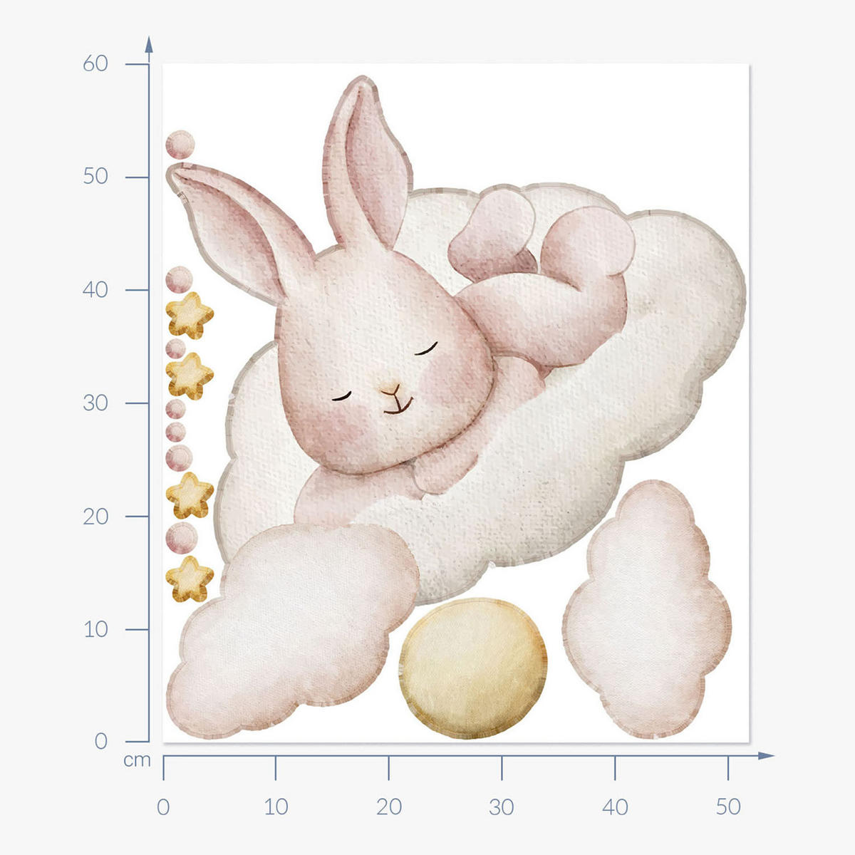 WANDAUFKLEBER 60x52cm - Ein Häschen auf den Wolken - Multicolor, Kunststoff (60/52/0.1cm) - Wallfluent