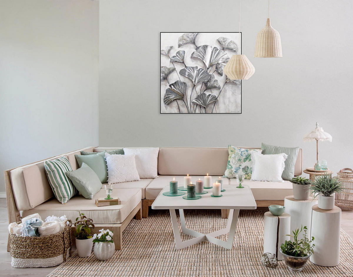 ACRYLBILD HANDGEMALT 80/80 cm - Weiß/Grau, Holz/Textil (1.7/80cm) - KUNSTLOFT