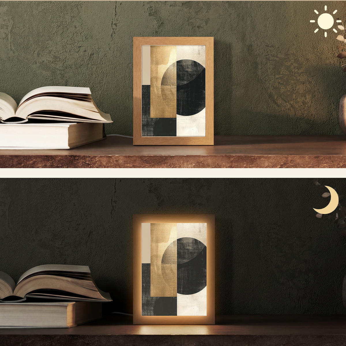 TISCHLEUCHTE Abstrakt - Modern - Schwarz - Gold 15x20 cm - Beige, Holzwerkstoff (8/15/20cm) - OnlyWow