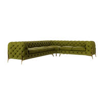 ECKSOFA Chesterfield Lexi Olive Samt, langer Schenkel links - Goldfarben/Olivgrün, Holz/Textil (323/264cm) - S-Style Möbel