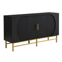 SIDEBOARD mit geriffelten Türen und goldenen Beinen Schwarz - Schwarz, Holzwerkstoff/Metall (40/81.5/145cm) - Urban Meuble
