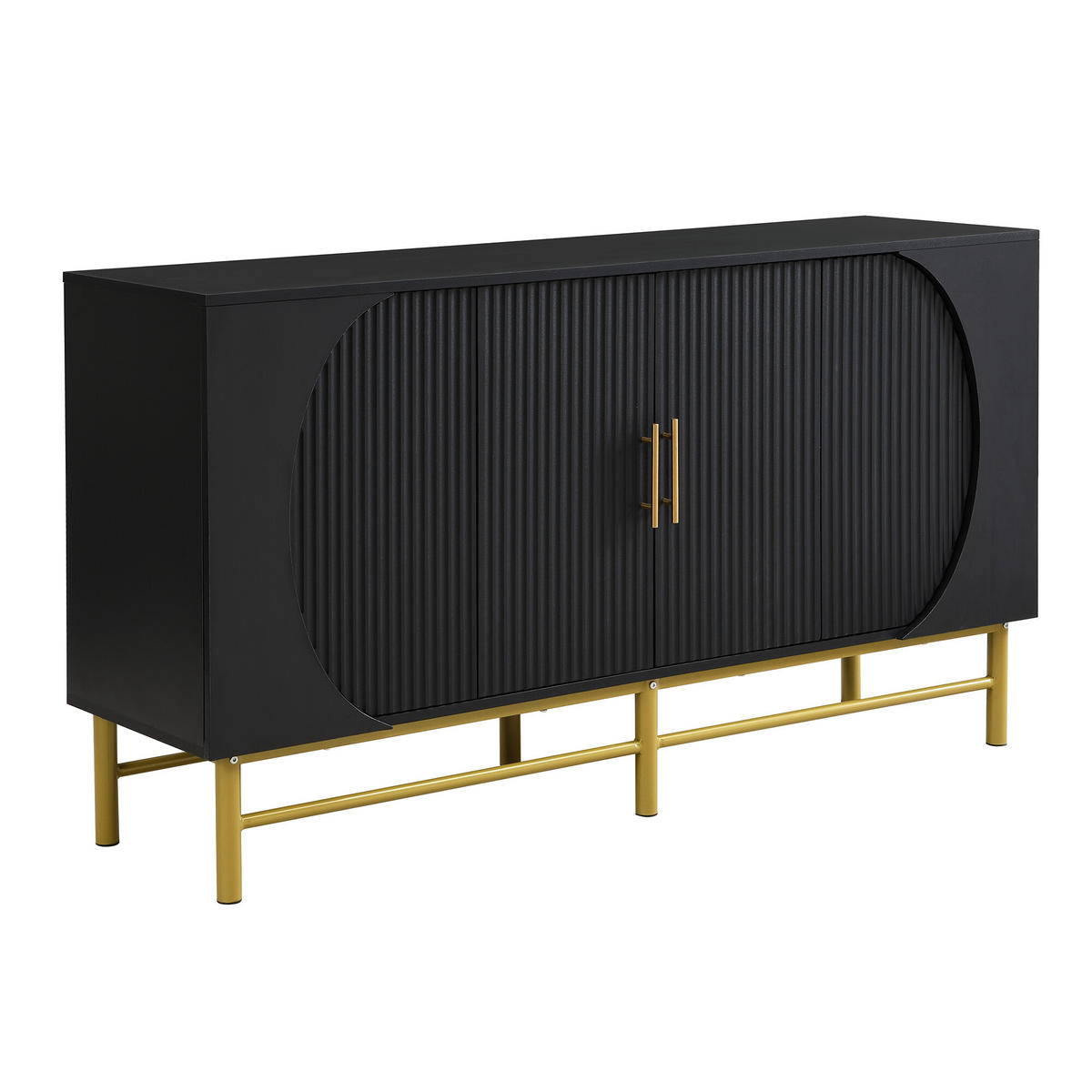 SIDEBOARD mit geriffelten Türen und goldenen Beinen Schwarz - Schwarz, Holzwerkstoff/Metall (40/81.5/145cm) - Urban Meuble
