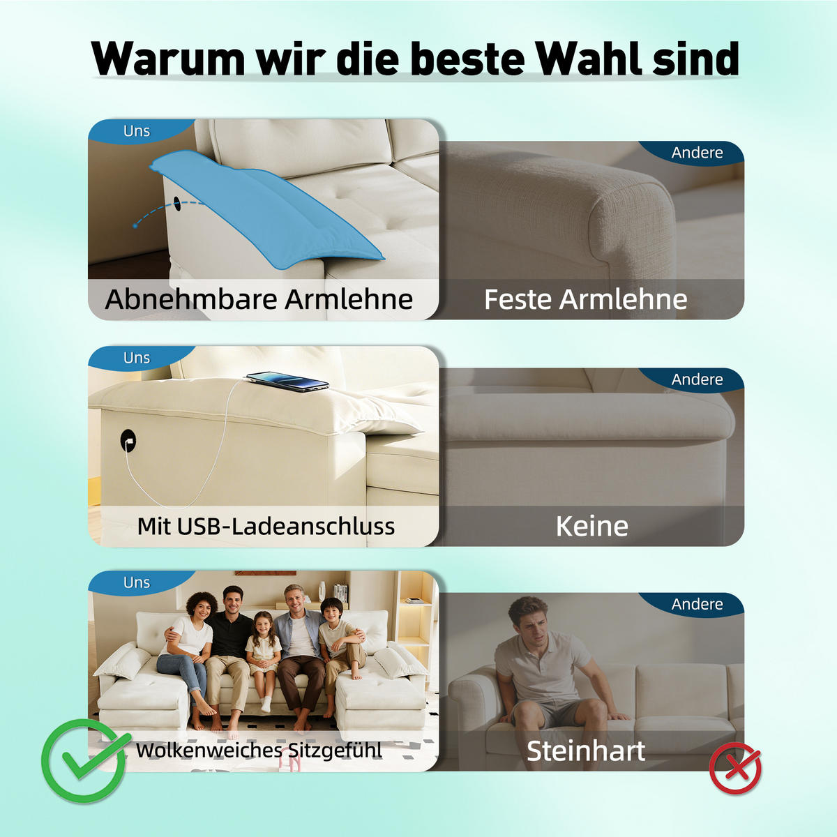 WOHNLANDSCHAFT DE-34946 278 cm mit Schlaffunktion und USB Cremeweiß - Beige, Holz (127/87/278cm) - ComfortXL