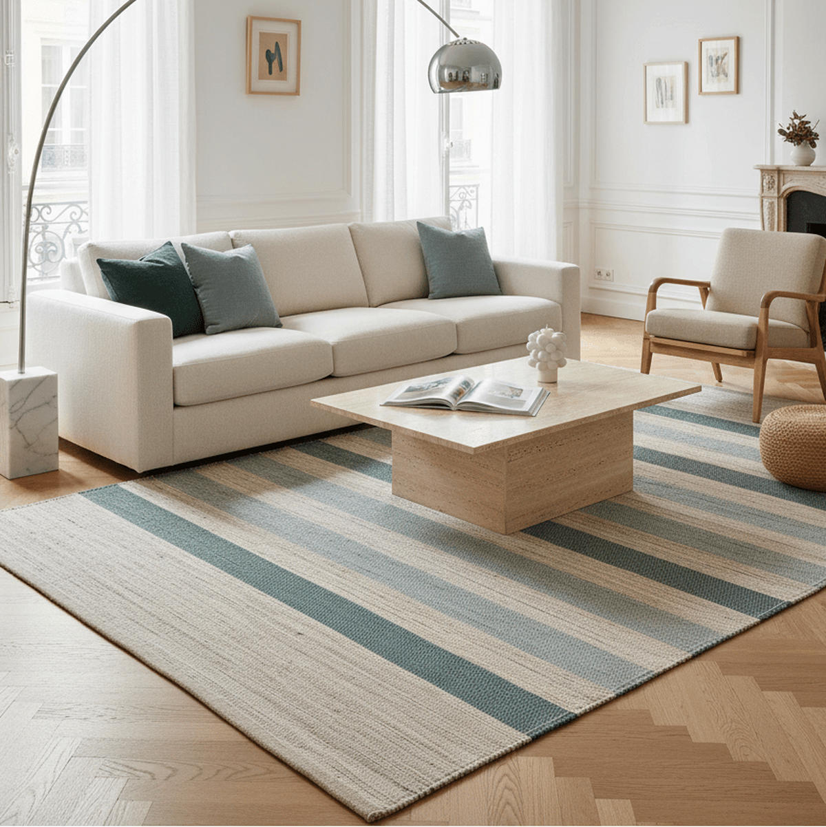 DESIGN-TEPPICH aus handgewebter Jute blau - Blau, Naturmaterialien (200/290cm) - AFK Living