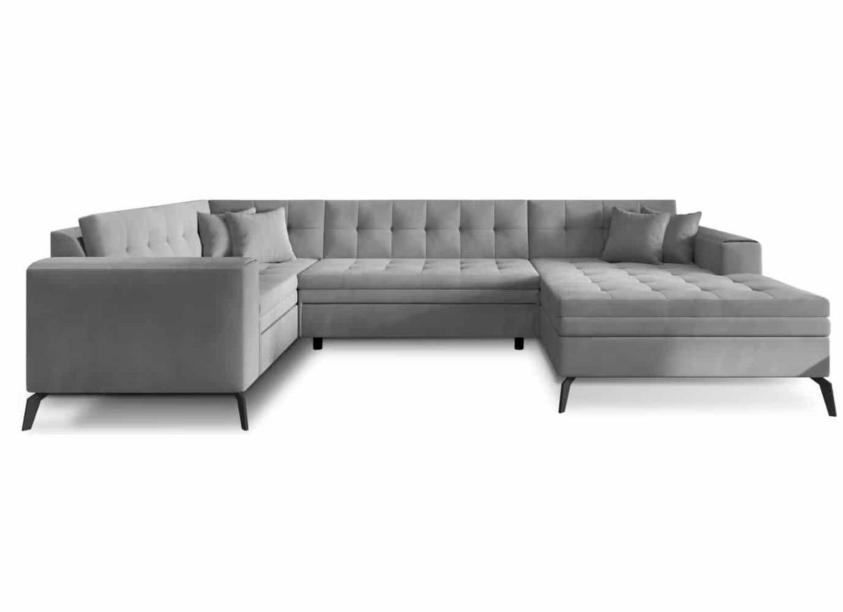 WOHNLANDSCHAFT mit Schlaffunktion, luxus Nube-Stoff - Schwarz/Grau, Textil/Metall (340/93/180cm) - Eltap