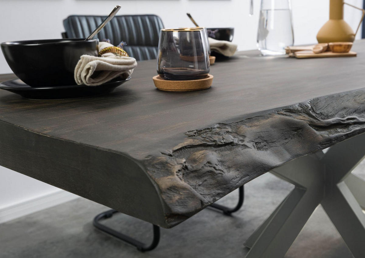 BAUMTISCH Mango 180x90x77 grau lackiert / Kreuzgestell silber matt FREEFORM 5 - Silberfarben/Grau, Holz (180/90/77cm) - Massivmoebel24