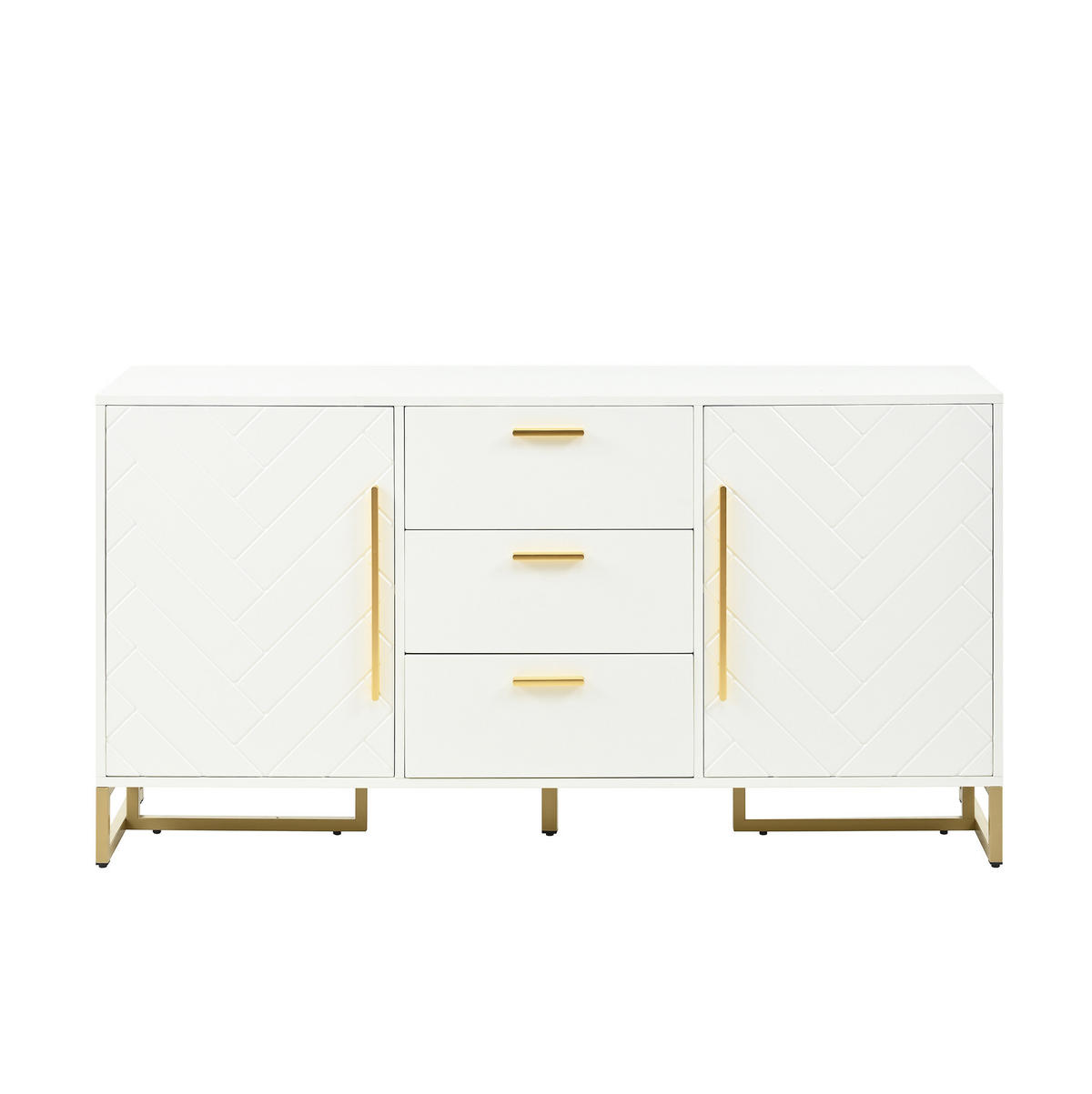 SIDEBOARD aus MDF und PB Weiß 145x40x75 cm mit 2 Türen, 3 Schubladen und verstellbaren Einlegeböden im Fischgrät-Design - Weiß, Holzwerkstoff (145/75/40cm) - Modfu
