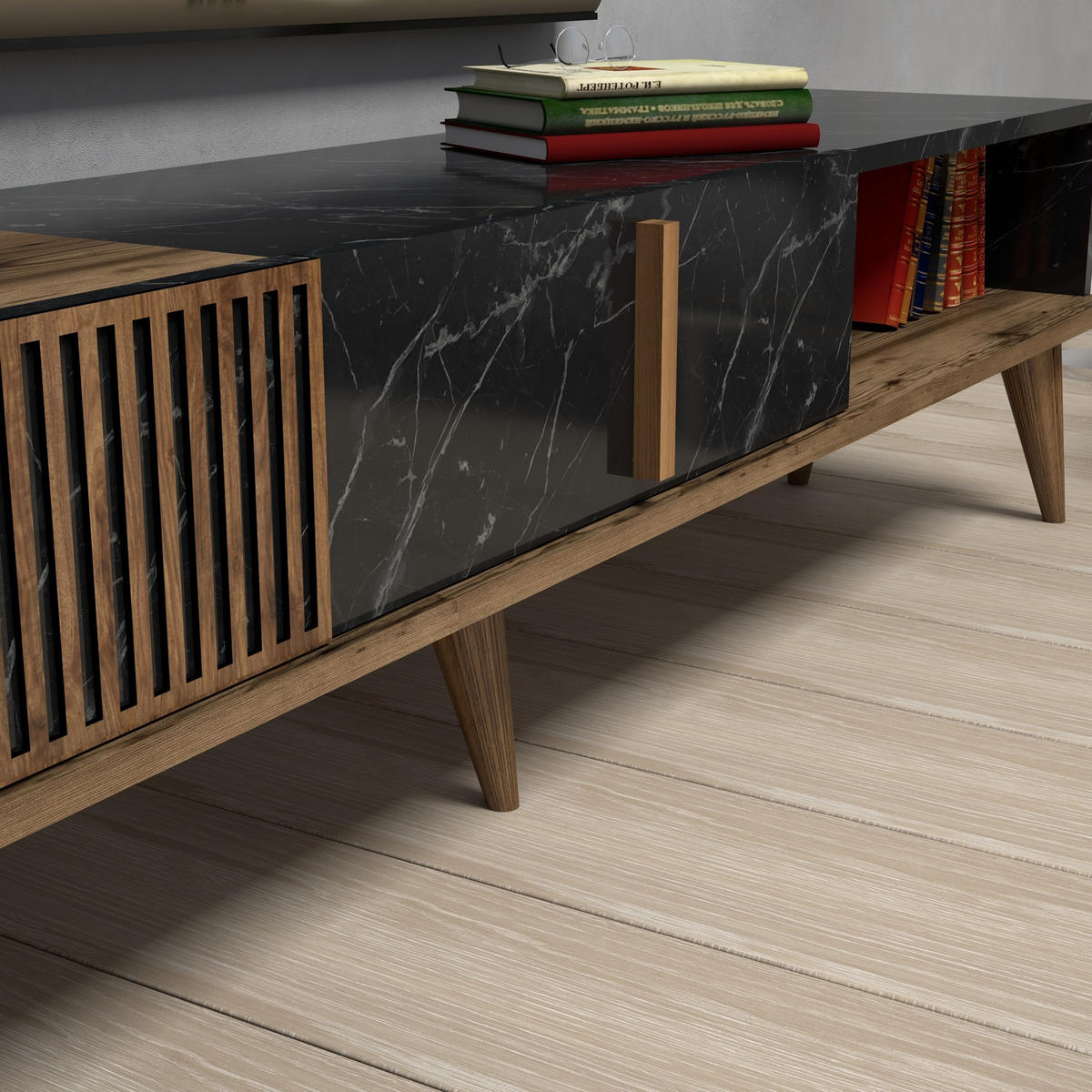 TV-MÖBEL Milan Nussbaum-Schwarz - Nussbaumfarben/Schwarz, Holz (180/40/35cm) - Habitat Garten