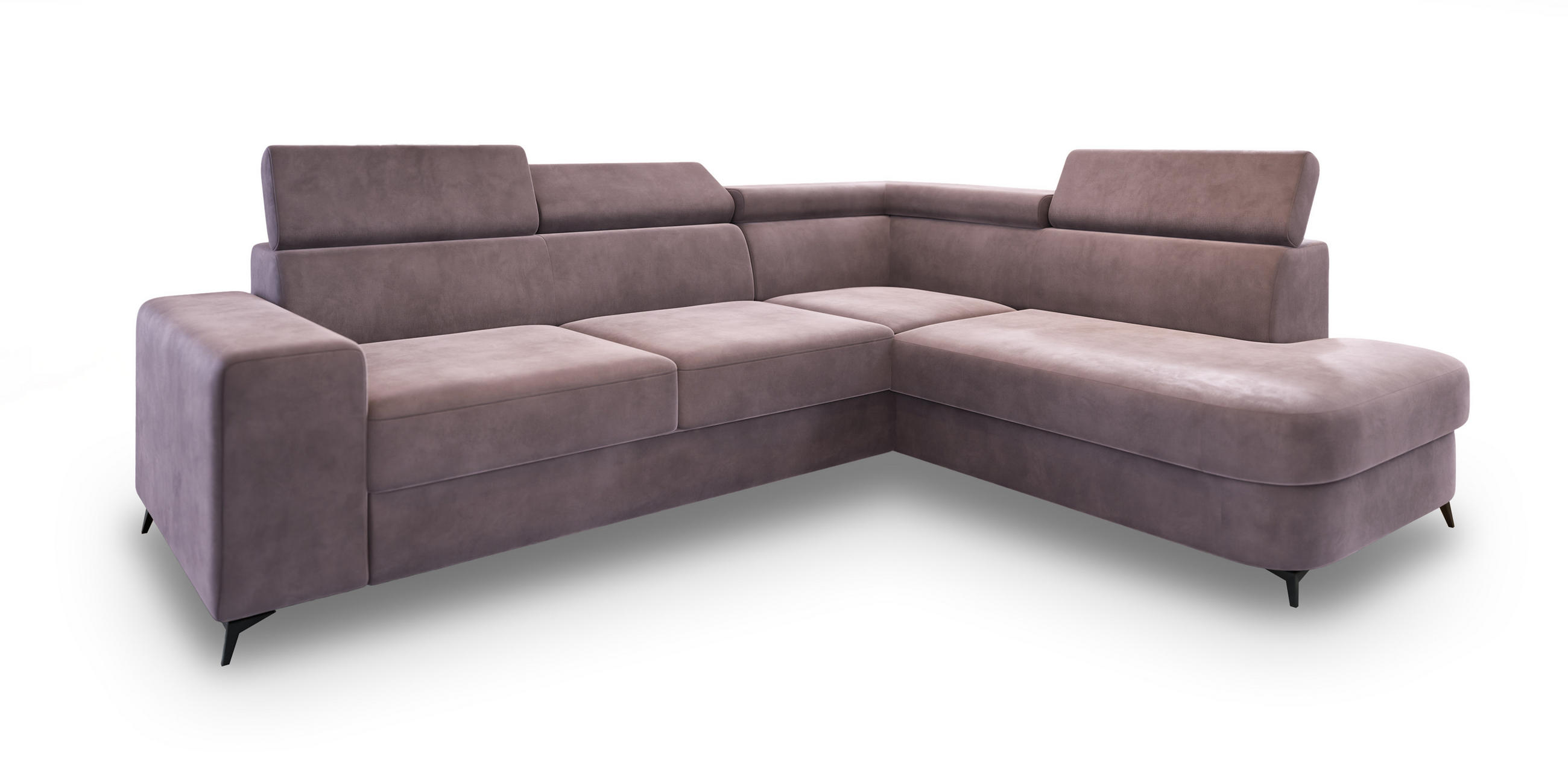 ECKSOFA ALVORO R-S Lila Velours-Stoff mit Schlaffunktion - Lila, Holz (253/190cm) - MASSENO