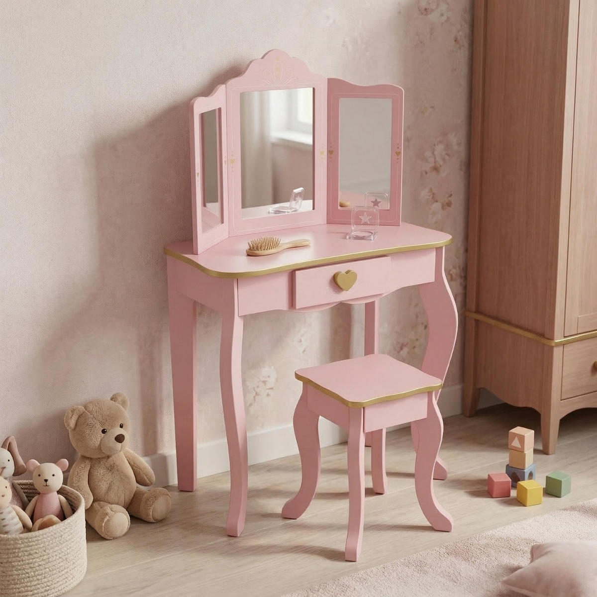KINDERSCHMINKTISCH Reia Rosa 2er-Set - Rosa, Holzwerkstoff (29/98.5/59.5cm) - BOXIMO